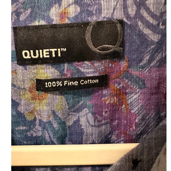 QUIETI Blue Floral Soft SS Cuffed Button Up Men's Shirt 100% Fine Cotton, XL - Picture 2 of 7